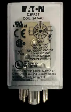 EATON D3PR3T 3PDT OCTAL RELAY 24 VAC STYLE D3PR3T-A3