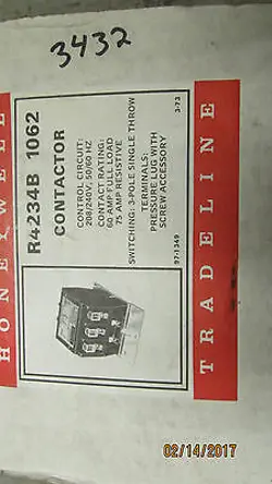 CONTACTOR HONEYWELL R4234 1062   240V COIL 3 POLE 60 AMP