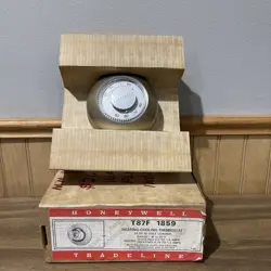 VTG NEW ROUND GOLD HONEYWELL TRADELINET87F 1859 THERMOSTAT W/ BASE & WALL PLATE