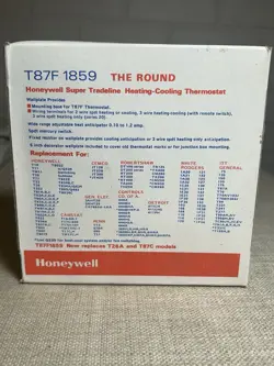 HONEYWELL TRADELINET87F 1859 THERMOSTAT W/ BASE & WALL PLATE VTG ROUND GOLD NOS