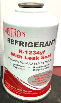 REFRIGERANT HFO-1234YF, AUTO A/C, 8 OZ SELF-SEALING CAN UNIQUE FITTING LEAK STOP