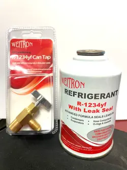 REFRIGERANT HFO1234YF, AUTO AC, 8 OZ. SELF-SEALING CAN UNIQUE FITTING LEAK STOP