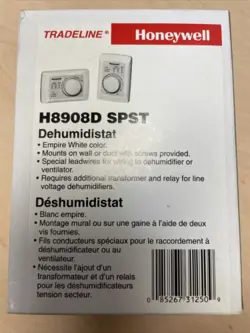HONEYWELL TRADELINE H8908D SPST MANUAL DEHUMIDISTAT