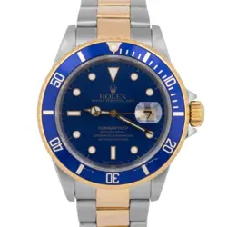 PAPERS ROLEX SUBMARINER DATE 40MM BLUE TWO-TONE 18K GOLD STEEL WATCH 16613 BOX