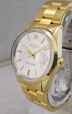 ROLEX OYSTER PERPETUAL DATE 1550 14K GOLD CAPPED SS MINT BRACELET WATCH 1972