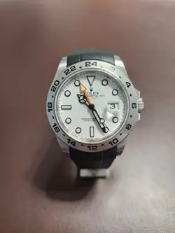 2022 EXPLORER II 226570 SILVER OYSTER BRACELET W/BOX + PAPERS + BLACK STRAP