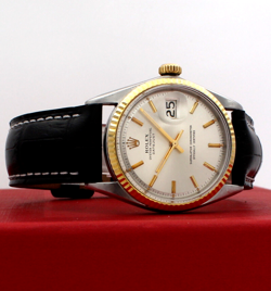 MENS VINTAGE ROLEX OYSTER PERPETUAL DATEJUST 36MM SILVER DIAL GOLD AND STEEL