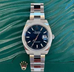 ROLEX DATEJUST 126300 BLUE STICK DIAL OYSTER BRACELET WITH SILVER BEZEL 41 MM