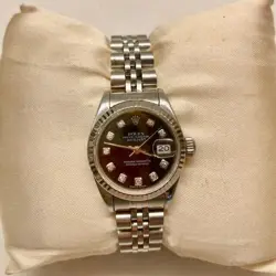 Ladies Rolex Oyster Datejust 26mm white gold bezel black face with diamond dial