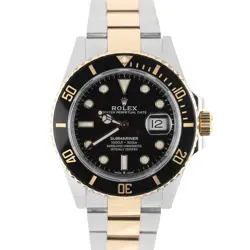 2024 ROLEX SUBMARINER DATE 41MM CERAMIC TWO-TONE 18K GOLD BLACK 126613 WATCH BOX