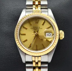 LADIES 18KT & STAINLESS ROLEX 69173 DATEJUST WATCH 1984