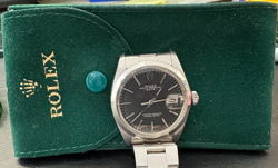 VINTAGE 1979 ROLEX OYSTER PERPETUAL DATE REF 1500 BLACK DIAL  MEN`S DRESS WATCH