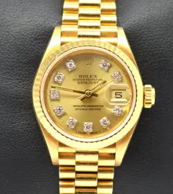 LADIES 18KT ROLEX 69178 DATEJUST CUSTOM DIAMOND DIAL 1986 WITH BOX