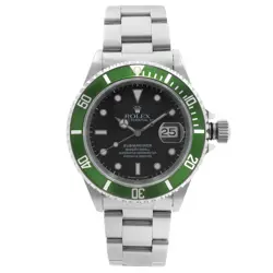ROLEX SUBMARINER 40MM DATE HOLES CASE CUSTOM GREEN ALUMINUM BEZEL WATCH 16610