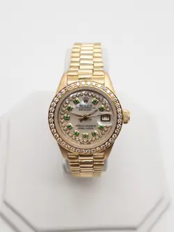$25000 ROLEX DATEJUST PRESIDENT 2CT EMERALD DIAMOND 18K YELLOW GOLD LADIES WATCH