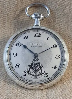 OLD VINTAGE ROLEX MARCONI  POCKET WATCH ,SILVER, MASONIC