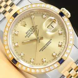 ROLEX MENS DATEJUST FACTORY DIAMOND DIAL 18K YELLOW GOLD STAINLESS STEEL WATCH