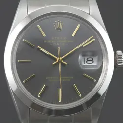 VINTAGE ROLEX OYSTER PERPETUAL DATE REF 1500 GRAY DIAL  MEN`S DRESS WATCH