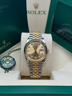 ROLEX DATEJUST 41 MINT 2021 TWO TONE GOLD CHAMPAGNE DIAMOND DIAL FLUTED JUBILEE