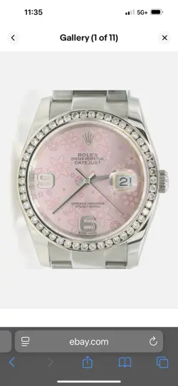 ROLEX 36MM DATEJUST 116200 FACTORY PINK FLORAL DIAL TAPERED DIAMOND BEZEL MINT