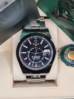 UNUSED ROLEX SKY-DWELLER MEN'S BLACK HOUR MARKER WATCH - 336934, B&P, FULL SET