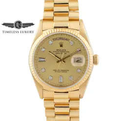 1985 ROLEX DAY-DATE 18038 PRESIDENT 18K GOLD 36MM FACTORY CHAMPAGNE DIAMOND DIAL