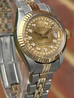 ROLEX LADIES WATCH 26mm, 18k GOLD & SS, DIAMOND DIAL, JUBILEE, BOX SET, STUNNING