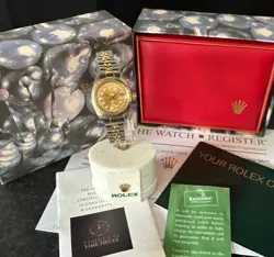 ROLEX LADIES WATCH 26mm, 18k GOLD & SS, DIAMOND DIAL, JUBILEE, BOX SET, STUNNING