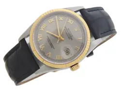 Rolex Datejust Mens 2Tone 18K Gold Steel Datejust Watch Slate Gray Roman 16233