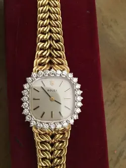 ROLEX PRECISION VINTAGE 18K LADIES WATCH WITH DIAMOND BEZEL
