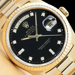 ROLEX MENS DAYDATE FACTORY DIAMOND DIAL 18K YELLOW GOLD PRESIDENT WATCH