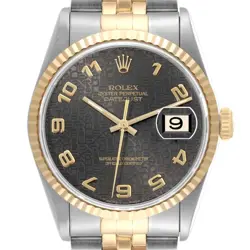 ROLEX DATEJUST STEEL YELLOW GOLD GREY ANNIVERSARY DIAL MENS WATCH 16233