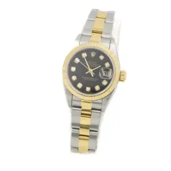LADIES ROLEX OP DATEJUST TWO-TONE WATCH 79173 BLACK DIAMOND DIAL 26MM #W170232-1