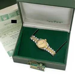 LADIES ROLEX OP DATE TWO-TONE WATCH 69173 CHAMPAGNE DIAL 24MM FULL SET W177933-1