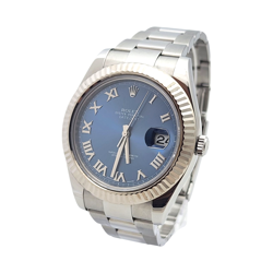 MEN'S STAINLESS STEEL 116334 ROLEX 41MM DATEJUST II BLUE ROMAN 18K BEZEL | NICE