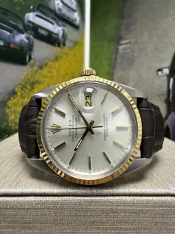 MENS ROLEX OYSTER PERPETUAL DATEJUST 36MM SILVER STICK DIAL  WATCH