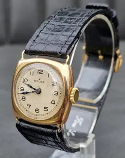 1924 Rolex Art Deco 9ct Gold Cushion 15 jewels Wrist Watch 25x25mm case