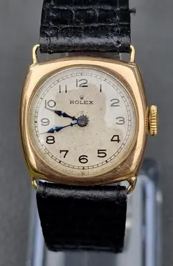 1924 Rolex Art Deco 9ct Gold Cushion 15 jewels Wrist Watch 25x25mm case