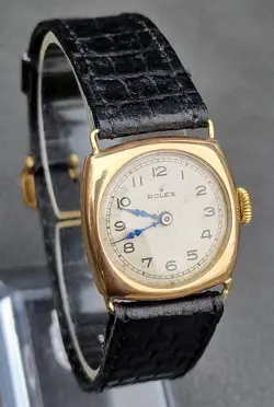 1924 Rolex Art Deco 9ct Gold Cushion 15 jewels Wrist Watch 25x25mm case