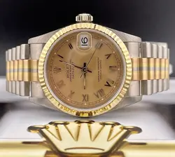 ROLEX DATEJUST MIDSIZE LADIES 31MM 18K GOLD TRIDOR PRESIDENT ROMAN 68279BIC