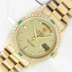 ROLEX 18K YELLOW GOLD MENS PRESIDENT DAY-DATE WATCH CHAMPAGNE DIAMOND DIAL 18238