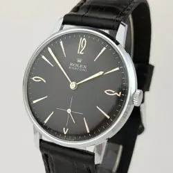 VINTAGE ROLEX MARCONI MEN'S BLACK DIAL WATCH 36MM NICKEL CROMED CASE - 1945'S