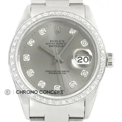 ROLEX MENS GRAY DIAMOND DATEJUST QUICKSET 18K WHITE GOLD STAINLESS STEEL WATCH