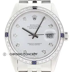 ROLEX MENS DATEJUST 18K WHITE GOLD STAINLESS STEEL WHITE DIAMOND SAPPHIRE WATCH