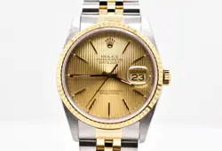 1989 Rolex Datejust Two Tone 36mm Champagne Tapestry Dial 16233 Tight Bracelet