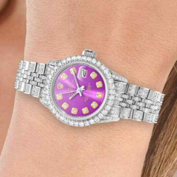ROLEX DATEJUST DIAMOND PAVE JUBILEE BAND DIAMOND DIAL BEZEL PURPLE 26MM WATCH