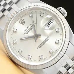 MENS ROLEX DATEJUST 16234 FACTORY DIAMOND DIAL 18K WHITE GOLD/SS STEEL WATCH