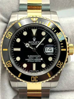 ROLEX SUBMARINER DATE CERAMIC 40MM BLACK DIAL TT YELLOW GOLD 116613LN PRE-OWNED