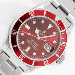 ROLEX SUBMARINER 16610 DATE STAINLESS STEEL 40MM CUSTOM RED DIAMOND DIAL