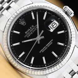 ROLEX MENS DATEJUST BLACK 18K WHITE GOLD STAINLESS STEEL JUBILEE WATCH